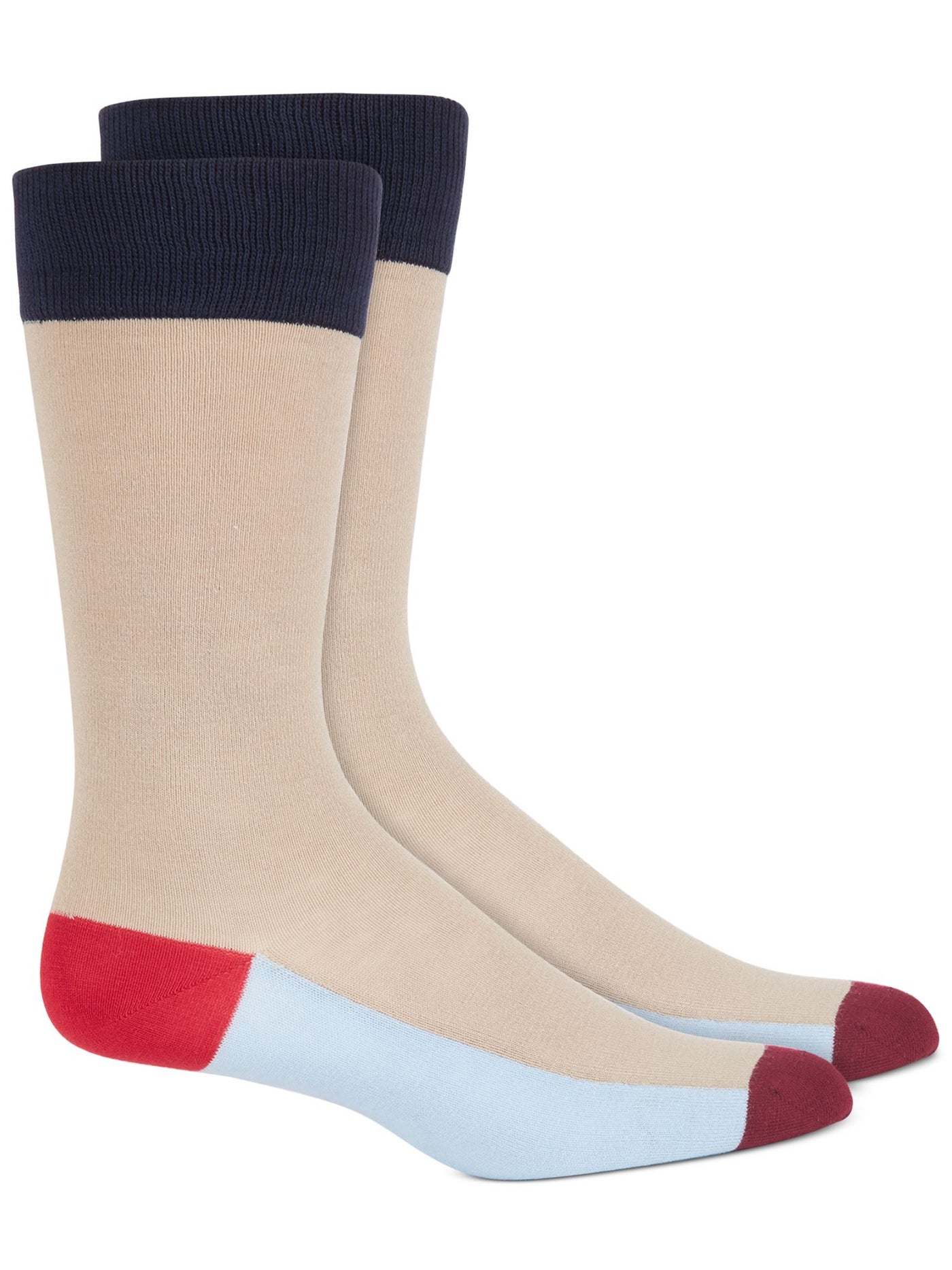 ALFANI Beige Color Block Dress Crew Socks 10-13