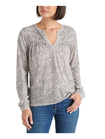 LUCKY BRAND Womens Beige Animal Print Long Sleeve V Neck T-Shirt Size: XS