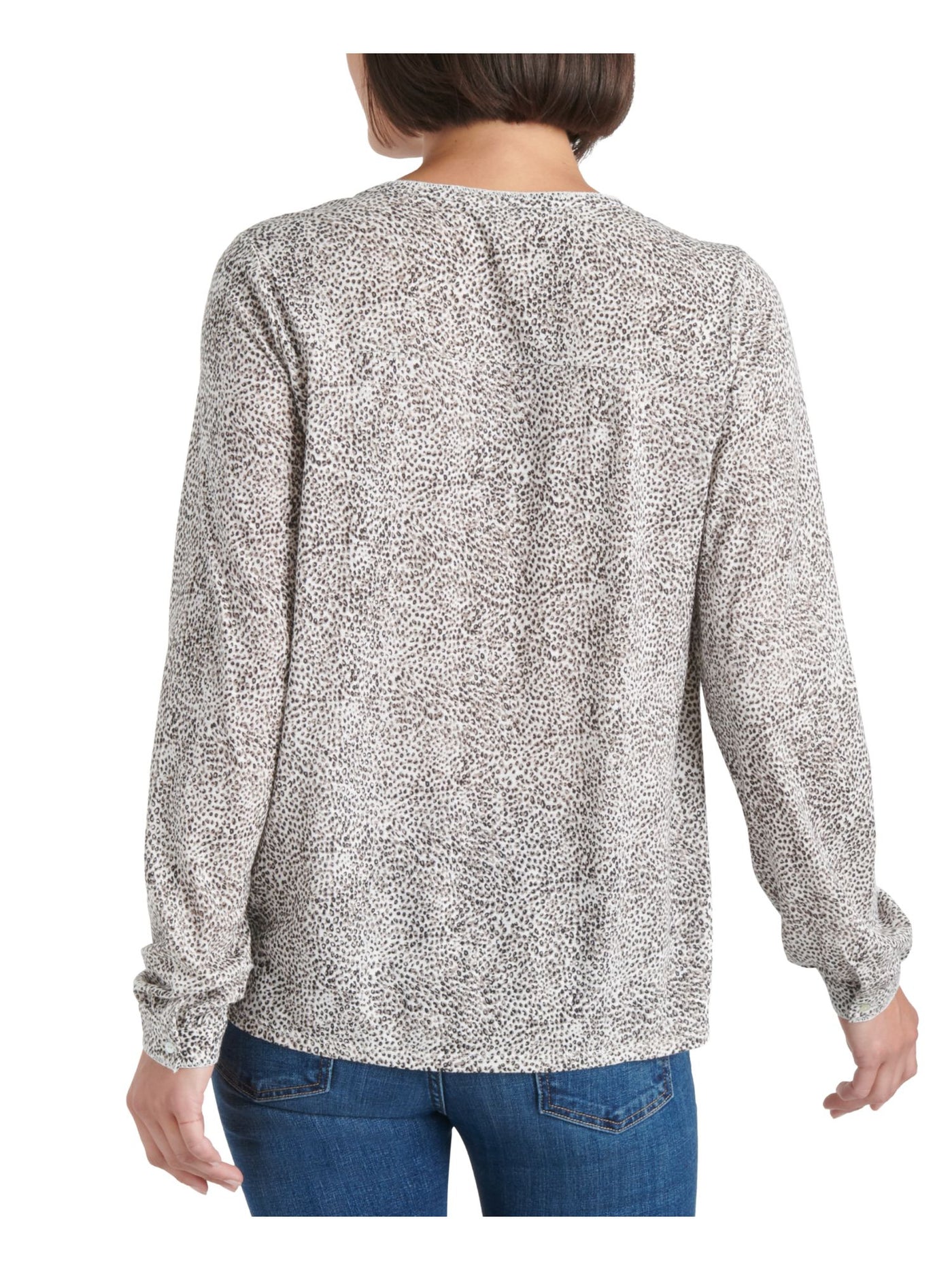 LUCKY BRAND Womens Beige Animal Print Long Sleeve V Neck T-Shirt Size: XS