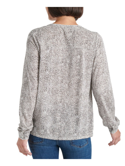 LUCKY BRAND Womens Beige Animal Print Long Sleeve V Neck T-Shirt Size: XS