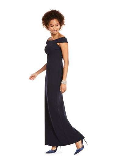 ADRIANNA PAPELL Womens Slitted Cap Sleeve Off Shoulder Full-Length Formal Sheath Dress