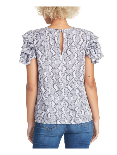 RACHEL RACHEL ROY Womens Gray Patterned Petal Sleeve Jewel Neck Top S