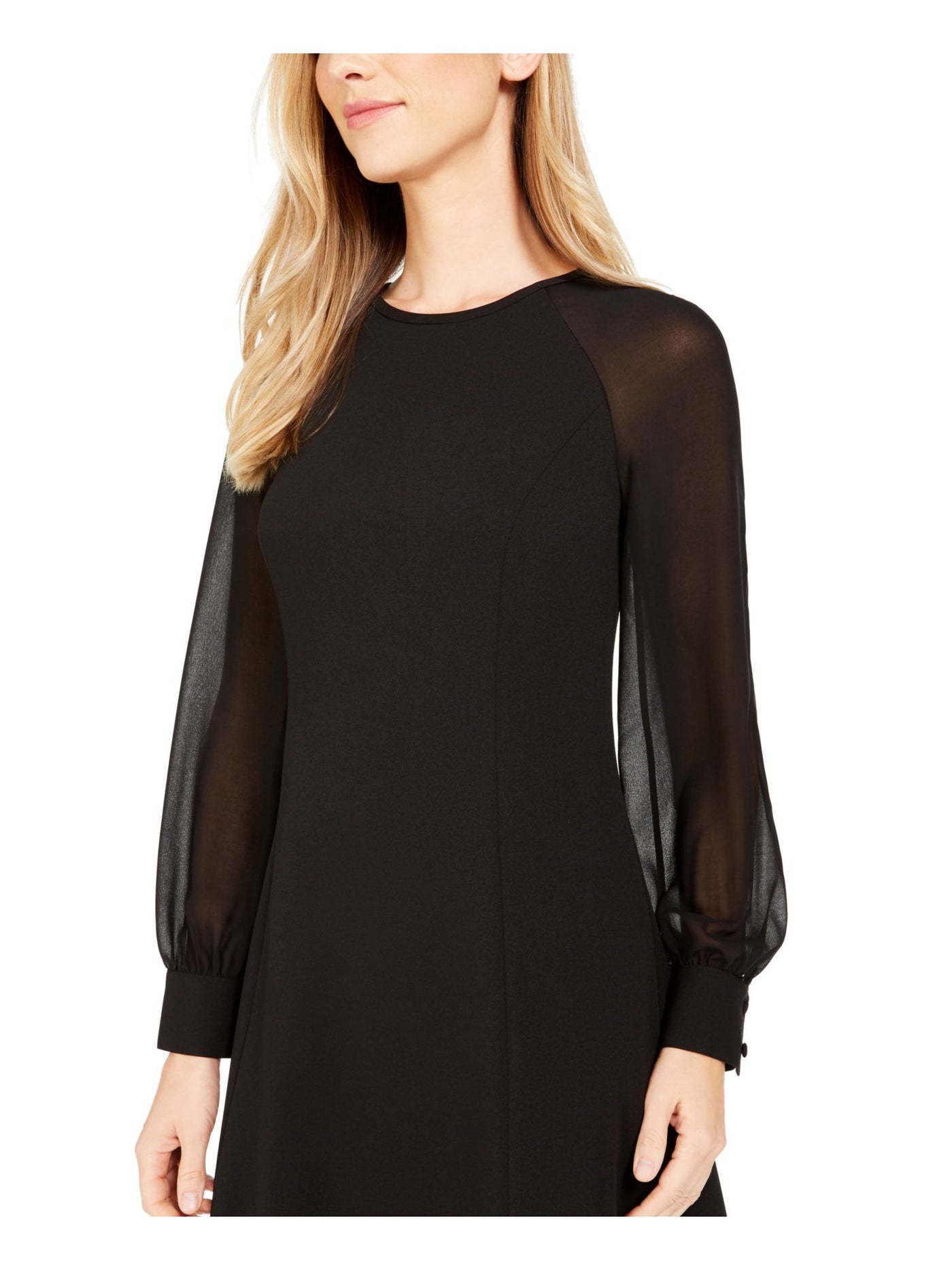 CALVIN KLEIN Womens Black Long Sleeve Jewel Neck Short Shift Dress 10