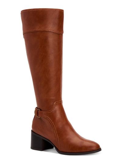 STYLE & COMPANY Womens Brown Stretch Panel Buckle Accent Vannie Round Toe Block Heel Zip-Up Riding Boot 6 M