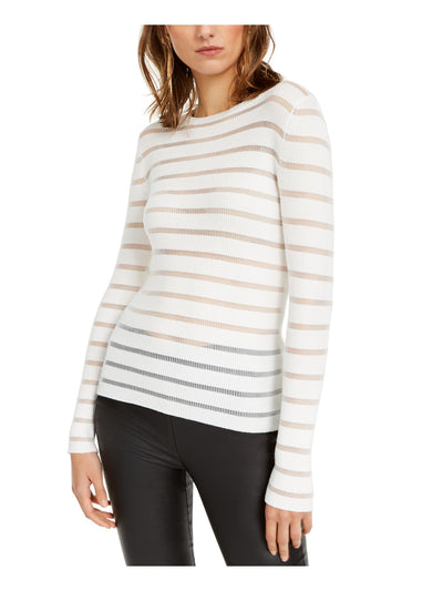 INC Womens White Striped Long Sleeve Crew Neck Sweater XXL