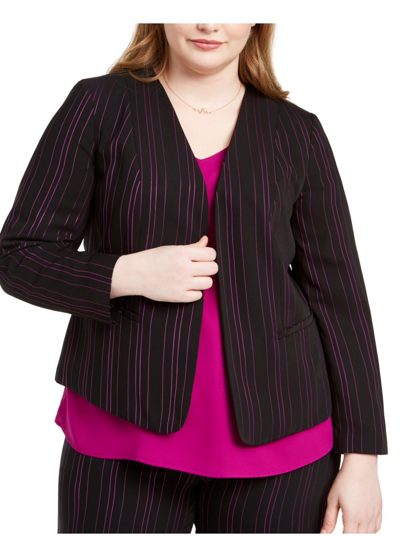 BAR III Womens Open Front Wear to Work Striped Blazer Jacket