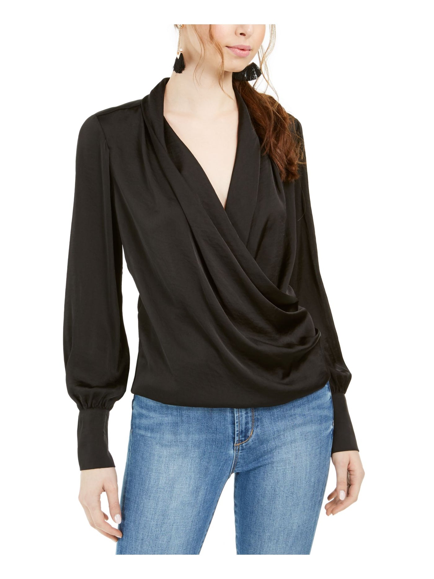 Band Of Gypsies Womens Black Long Sleeve V Neck Top M