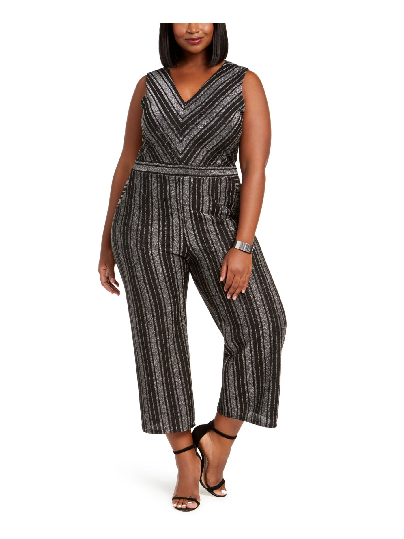 MONTEAU Womens Pocketed Sleeveless V Neck Evening Wide Leg Jumpsuit