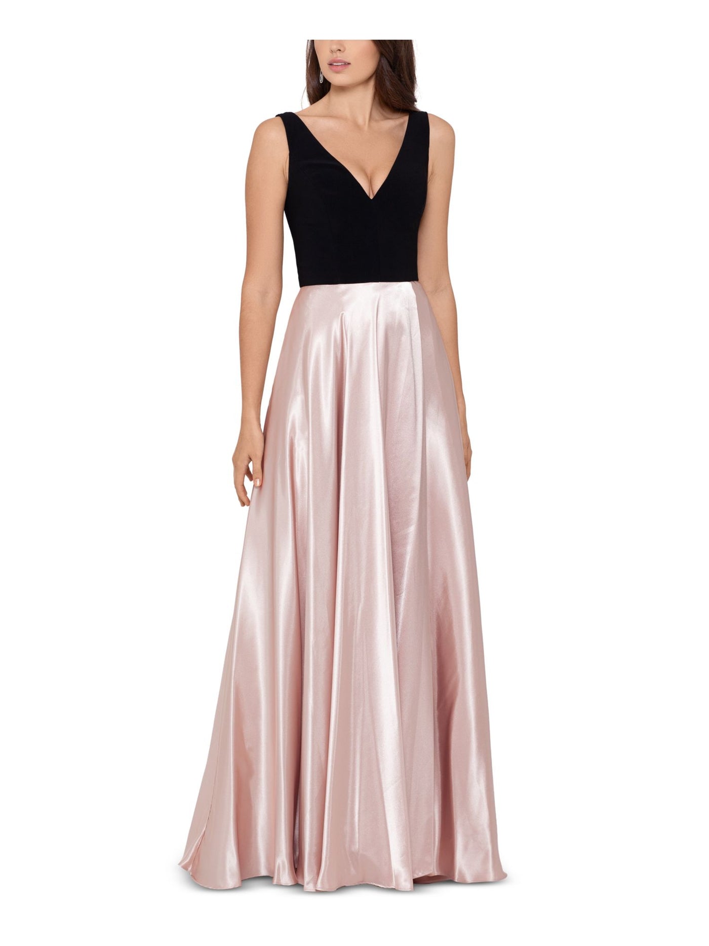 BETSY & ADAM Womens Pocketed Sleeveless V Neck Full-Length Evening Dress