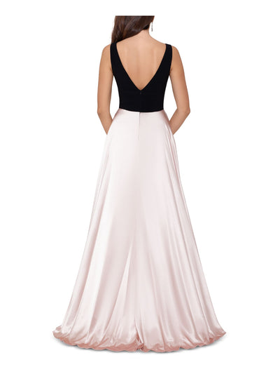 BETSY & ADAM Womens Pocketed Sleeveless V Neck Full-Length Evening Dress