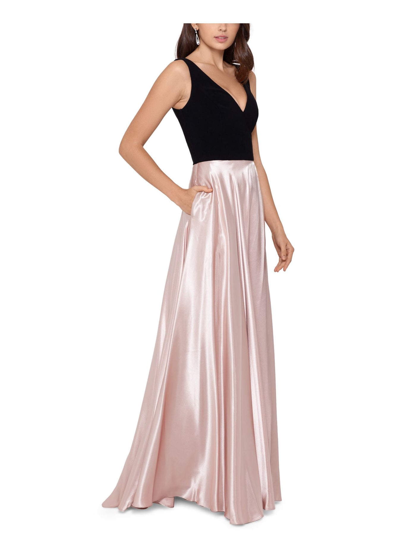 BETSY & ADAM Womens Pocketed Sleeveless V Neck Full-Length Evening Dress