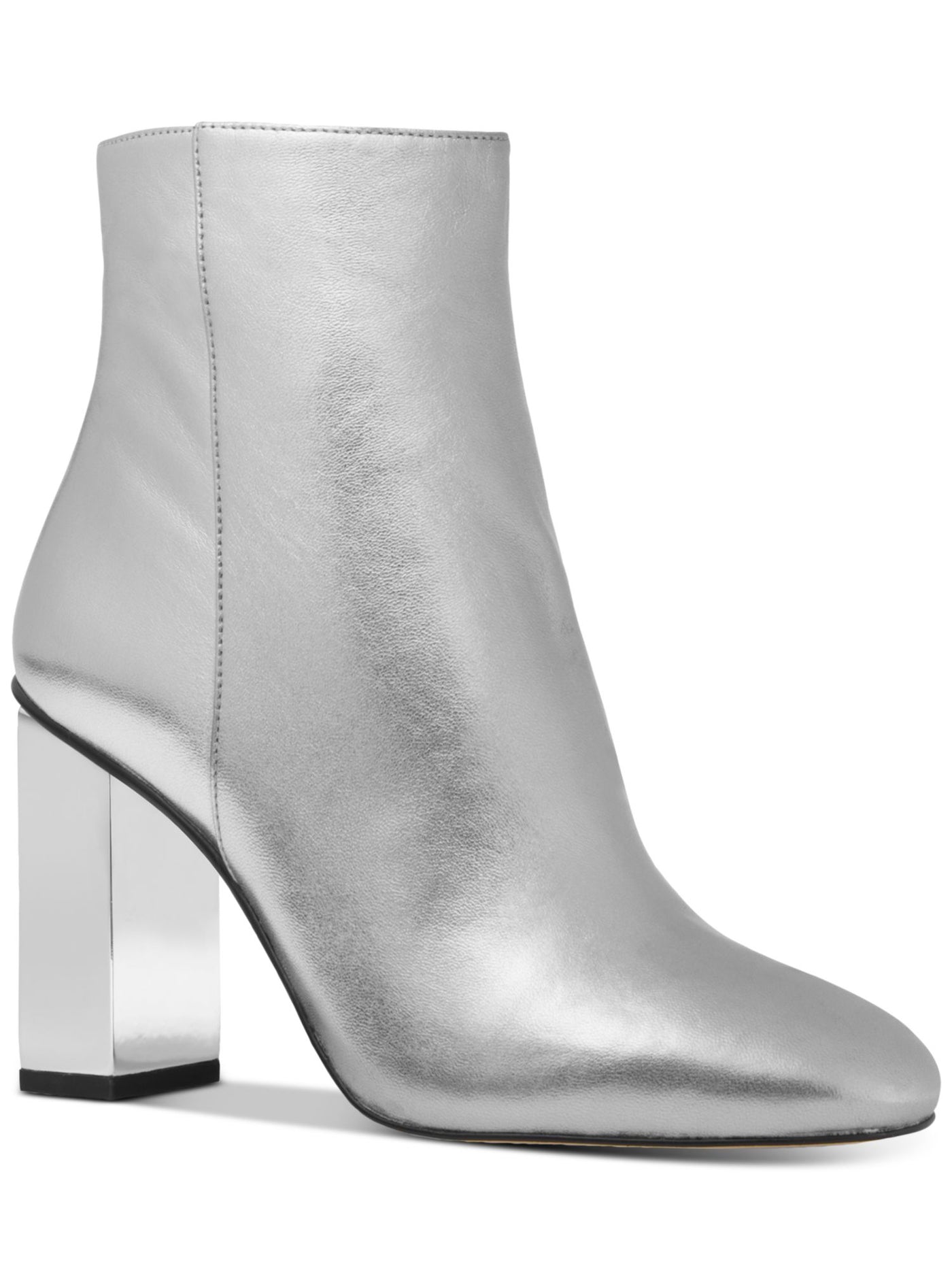 MICHAEL MICHAEL KORS Womens Silver Padded Petra Round Toe Sculpted Heel Zip-Up Leather Booties 5.5 M