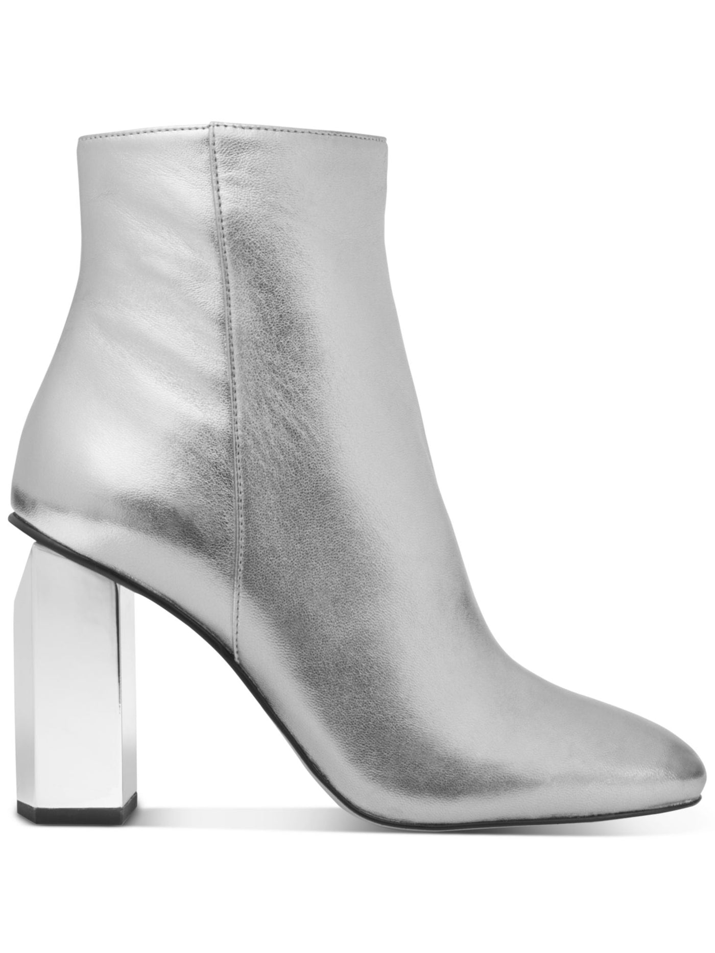 MICHAEL MICHAEL KORS Womens Silver Padded Petra Round Toe Sculpted Heel Zip-Up Leather Booties 5.5 M