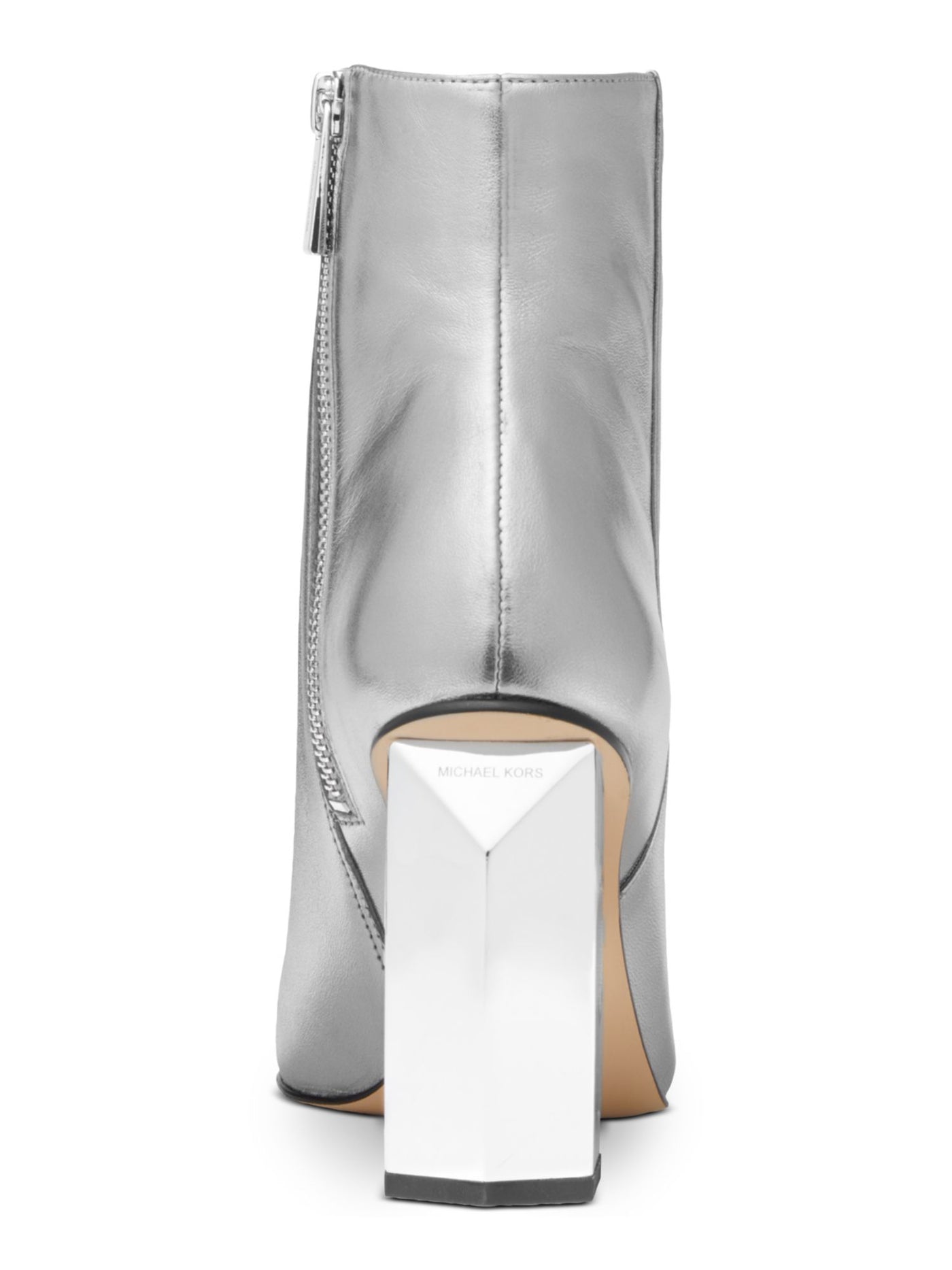MICHAEL MICHAEL KORS Womens Silver Padded Petra Round Toe Sculpted Heel Zip-Up Leather Booties 5.5 M