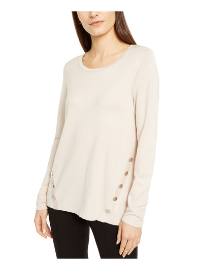 ALFANI Womens Beige Long Sleeve Scoop Neck Sweater Petites PM