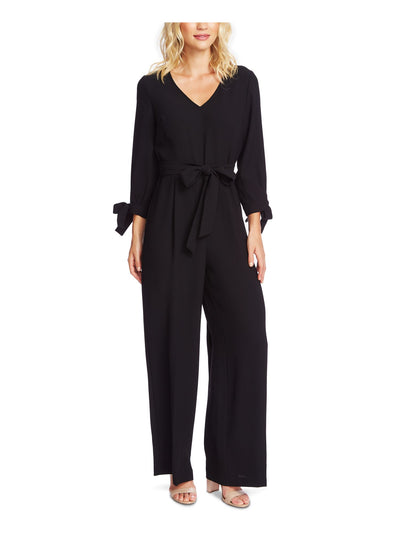 CECE Womens Tie Zippered 3/4 Sleeve V Neck Wide Leg Jumpsuit