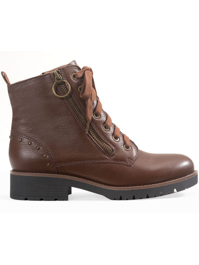 AMERICAN RAG Womens Brown 0.5" Platform Studded Breathable Lace-Up Cushioned Slip Resistant Tatum Round Toe Block Heel Leather Booties 6.5 M