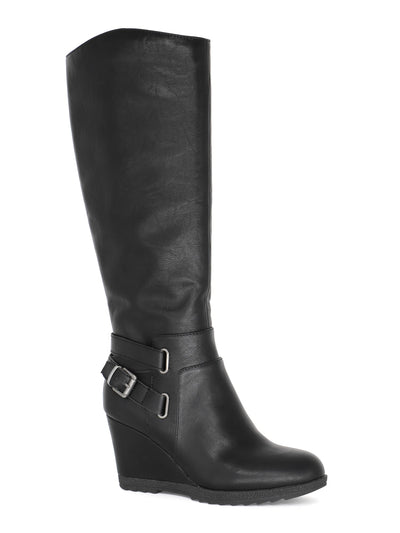 AMERICAN RAG Womens Black Memory Foam Cushioned Comfort Buckle Accent Ankle Strap Slip Resistant Kyle Round Toe Wedge Zip-Up Boots Shoes 9.5 M