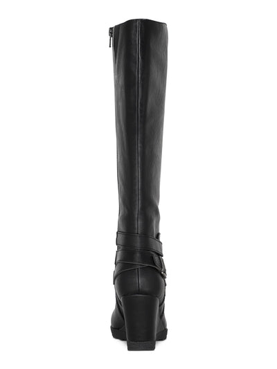 AMERICAN RAG Womens Black Memory Foam Cushioned Comfort Buckle Accent Ankle Strap Slip Resistant Kyle Round Toe Wedge Zip-Up Boots Shoes 9.5 M