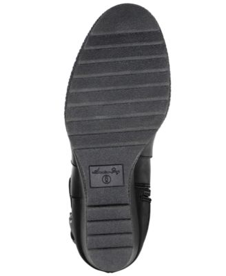 AMERICAN RAG Womens Black Memory Foam Cushioned Comfort Buckle Accent Ankle Strap Slip Resistant Kyle Round Toe Wedge Zip-Up Boots Shoes M