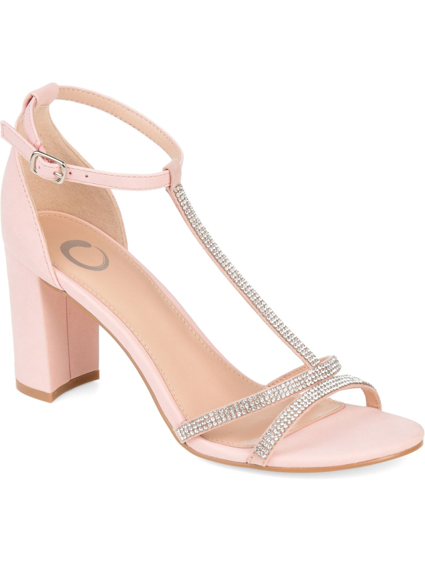 JOURNEE COLLECTION Womens Blush Beige T-Strap Embellished Denali Round Toe Block Heel Buckle Dress Sandals Shoes 9