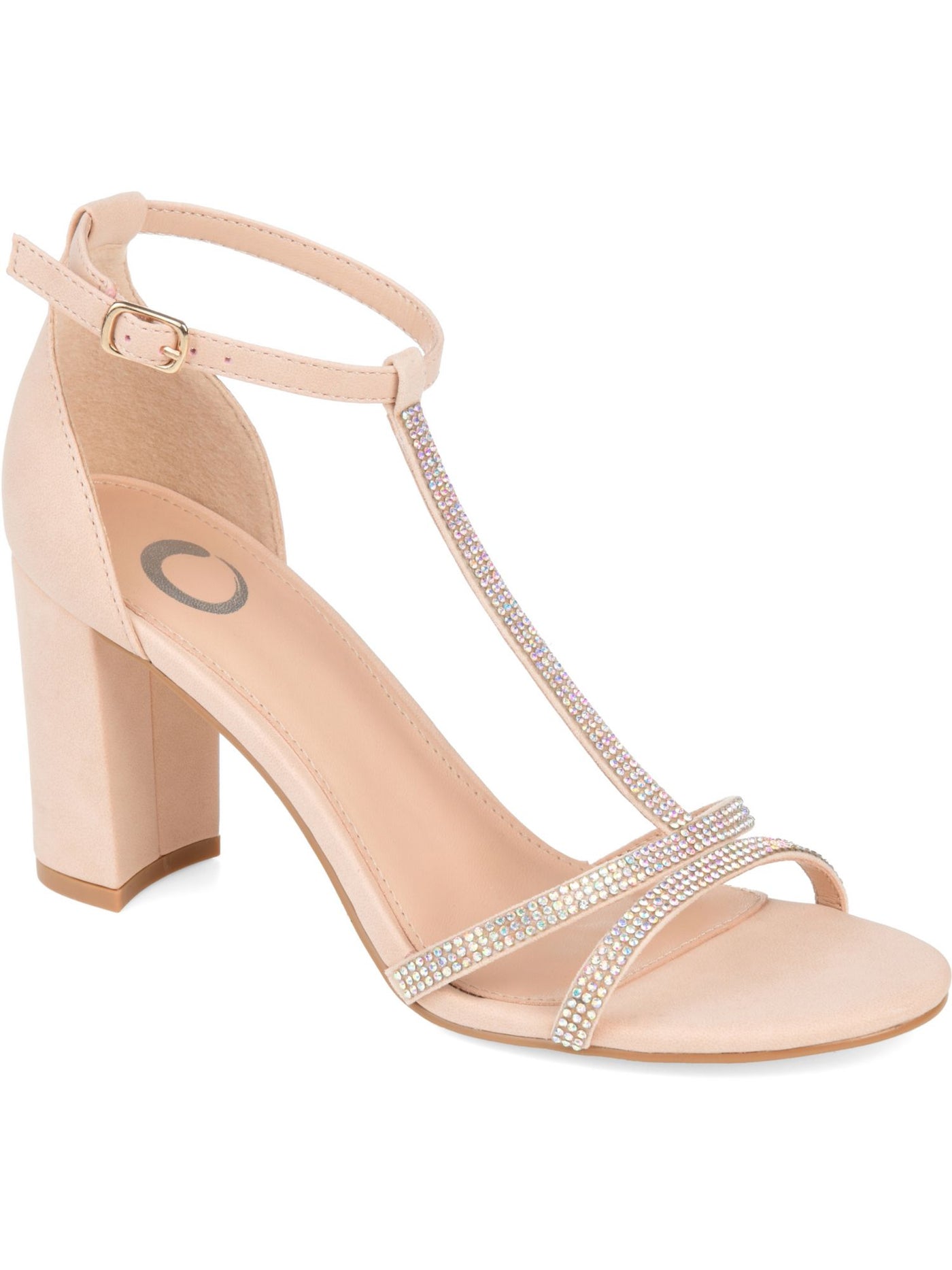 JOURNEE COLLECTION Womens Blush Pink T-Strap Embellished Denali Round Toe Block Heel Buckle Dress Sandals Shoes 10