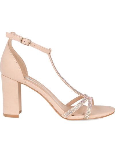 JOURNEE COLLECTION Womens Blush Pink T-Strap Embellished Denali Round Toe Block Heel Buckle Dress Sandals Shoes 9