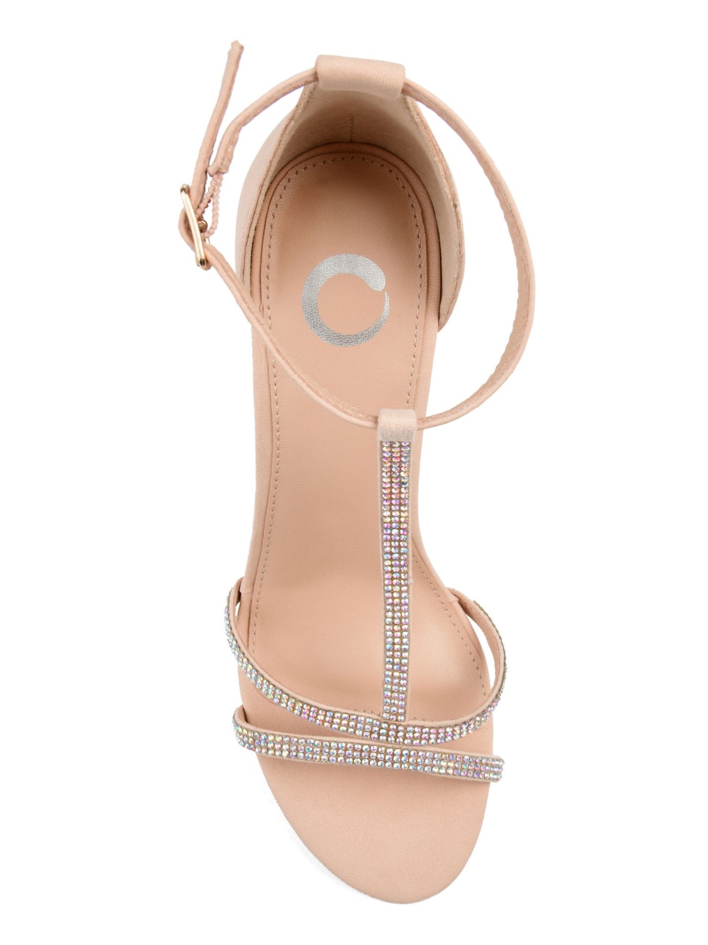JOURNEE COLLECTION Womens Blush Pink T-Strap Embellished Denali Round Toe Block Heel Buckle Dress Sandals Shoes 9
