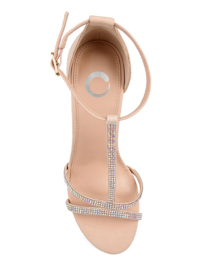 JOURNEE COLLECTION Womens Blush Pink T-Strap Embellished Denali Round Toe Block Heel Buckle Dress Sandals Shoes 9