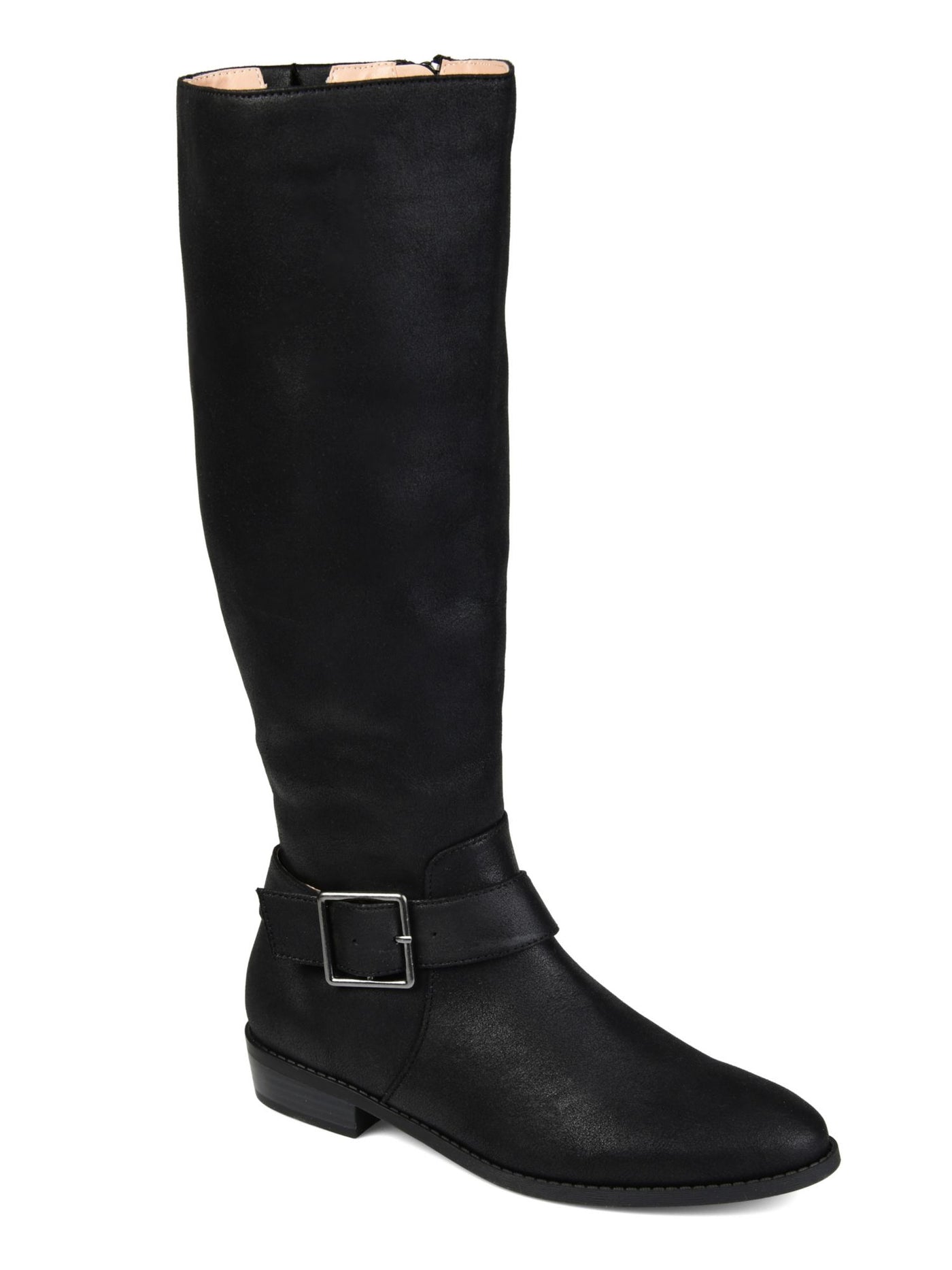 JOURNEE COLLECTION Womens Black Goring Extra Wide Calf Buckle Accent Wide Calf Winona Almond Toe Block Heel Zip-Up Riding Boot 7.5 X WC