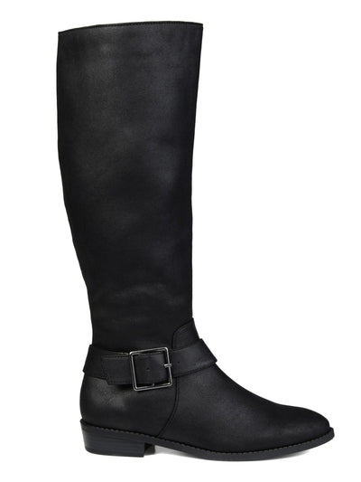 JOURNEE COLLECTION Womens Black Goring Extra Wide Calf Buckle Accent Wide Calf Winona Almond Toe Block Heel Zip-Up Riding Boot 7.5 X WC