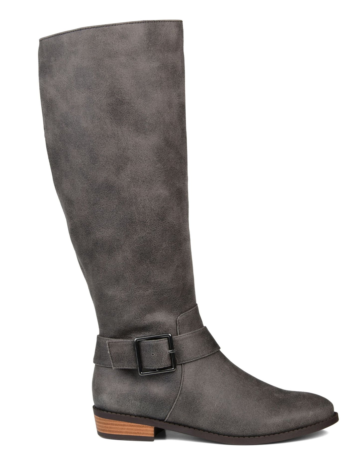 JOURNEE COLLECTION Womens Gray Goring Extra Wide Calf Buckle Accent Winona Almond Toe Block Heel Zip-Up Riding Boot 7 XWC