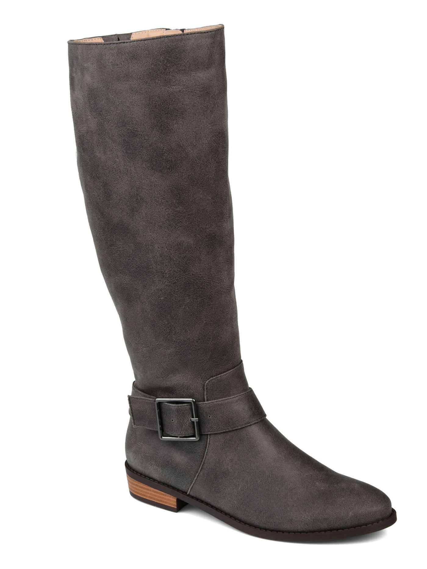 JOURNEE COLLECTION Womens Gray Goring Buckle Accent Wide Calf Winona Almond Toe Block Heel Zip-Up Riding Boot 5.5 M WC