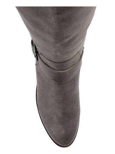 JOURNEE COLLECTION Womens Gray Goring Buckle Accent Wide Calf Winona Almond Toe Block Heel Zip-Up Riding Boot 5.5 M WC