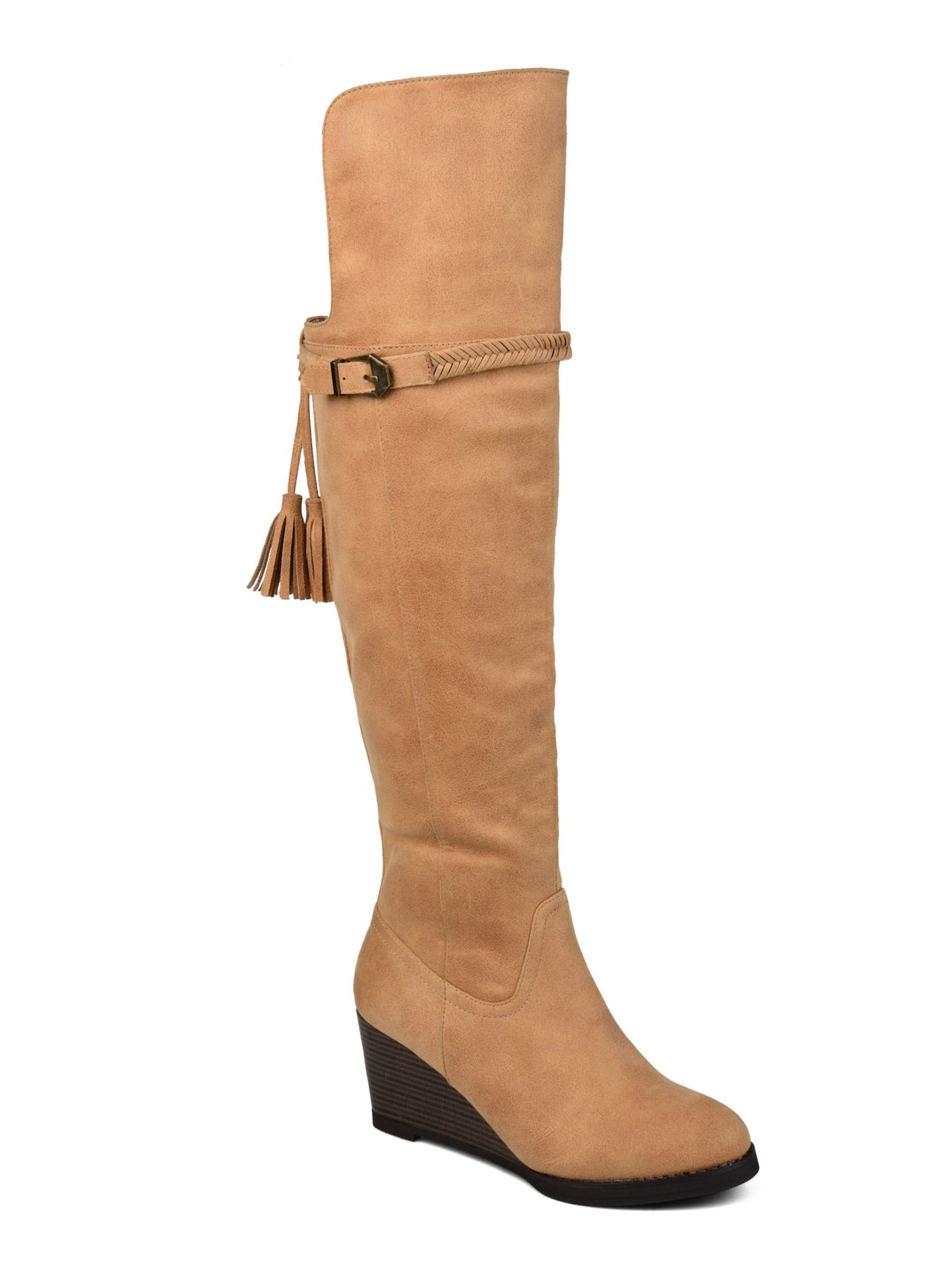 JOURNEE COLLECTION Womens Brown Buckle Accent Braided Tasseled Jezebel Almond Toe Stiletto Zip-Up Riding Boot 6.5 XWC