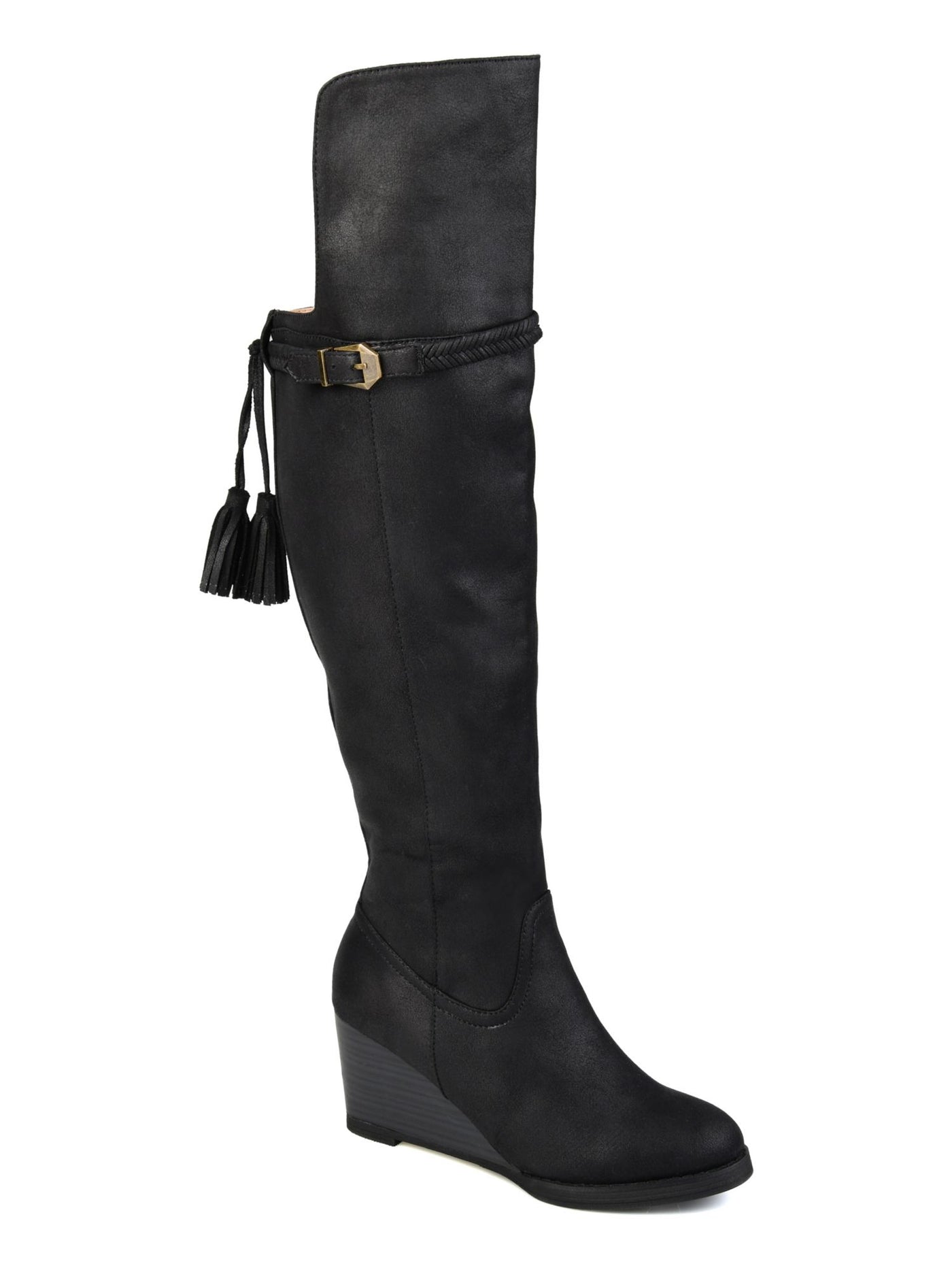 JOURNEE COLLECTION Womens Black Braided Tasseled Jezebel Almond Toe Stiletto Zip-Up Riding Boot 5.5 M XWC