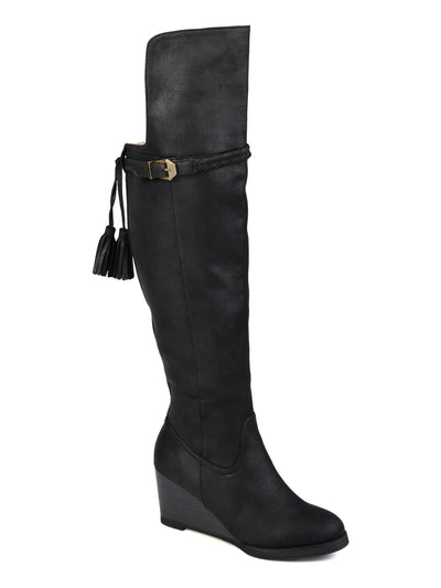 JOURNEE COLLECTION Womens Black Braided Tasseled Jezebel Almond Toe Stiletto Zip-Up Riding Boot 7.5 X WC