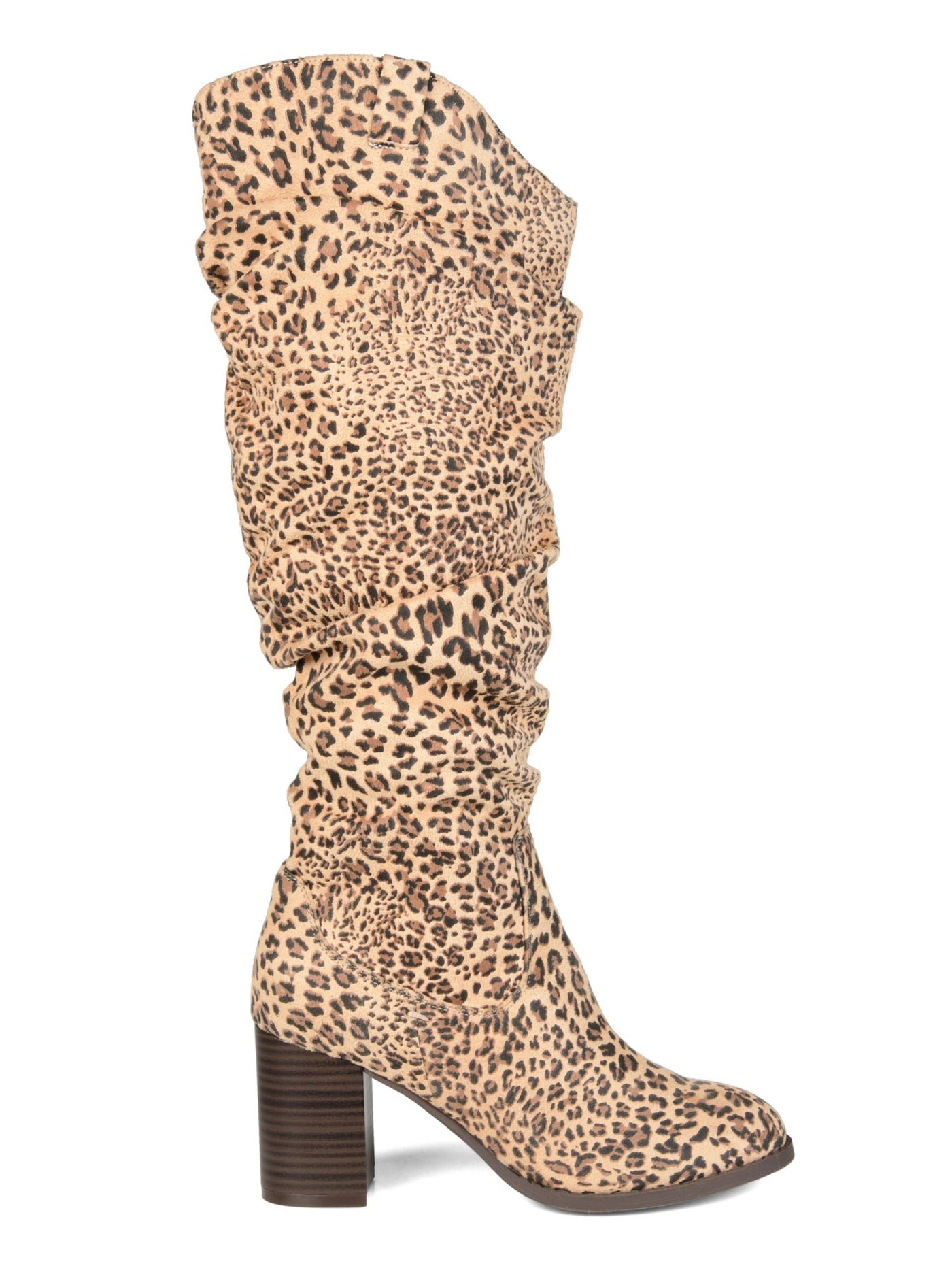 JOURNEE COLLECTION Womens Beige Animal Print Cushioned Comfort Aneil Almond Toe Block Heel Slouch Boot 6 WC