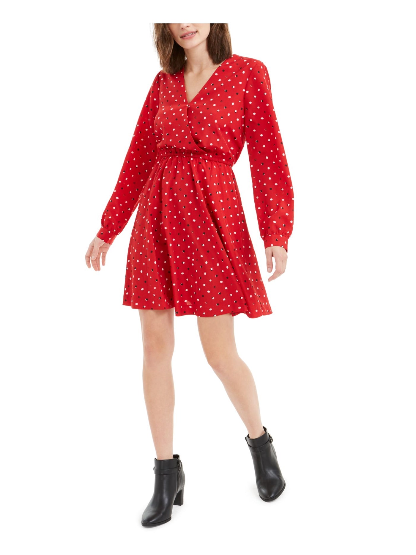 MAISON JULES Womens Long Sleeve V Neck Mini Fit + Flare Dress