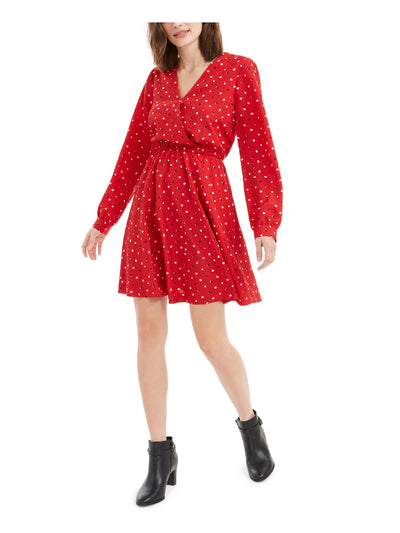 MAISON JULES Womens Long Sleeve V Neck Mini Fit + Flare Dress