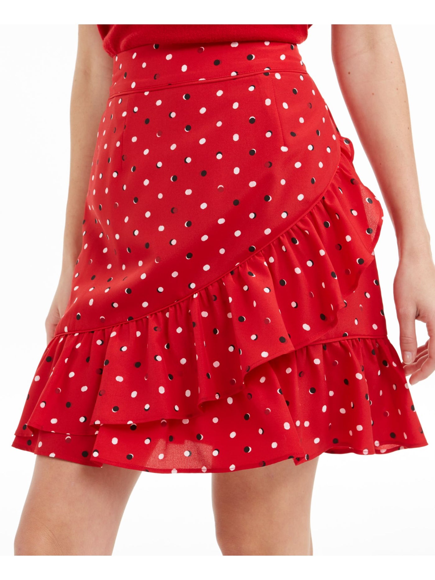 MAISON JULES Womens Red Ruffled Polka Dot Short Ruffled Skirt S