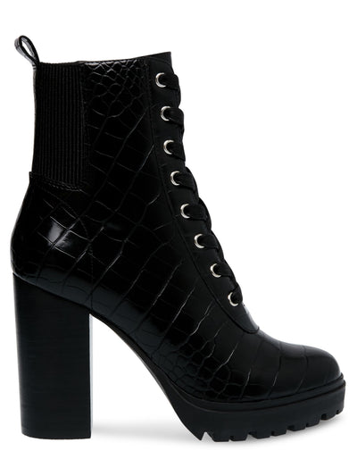 STEVE MADDEN Womens Black Croc Embossed Comfort Pull Tb Stretch Latch Round Toe Block Heel Zip-Up Hiking Boots 5.5