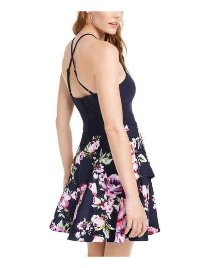 SPEECHLESS Womens Navy Floral Sleeveless Halter Short Party Fit + Flare Dress 11