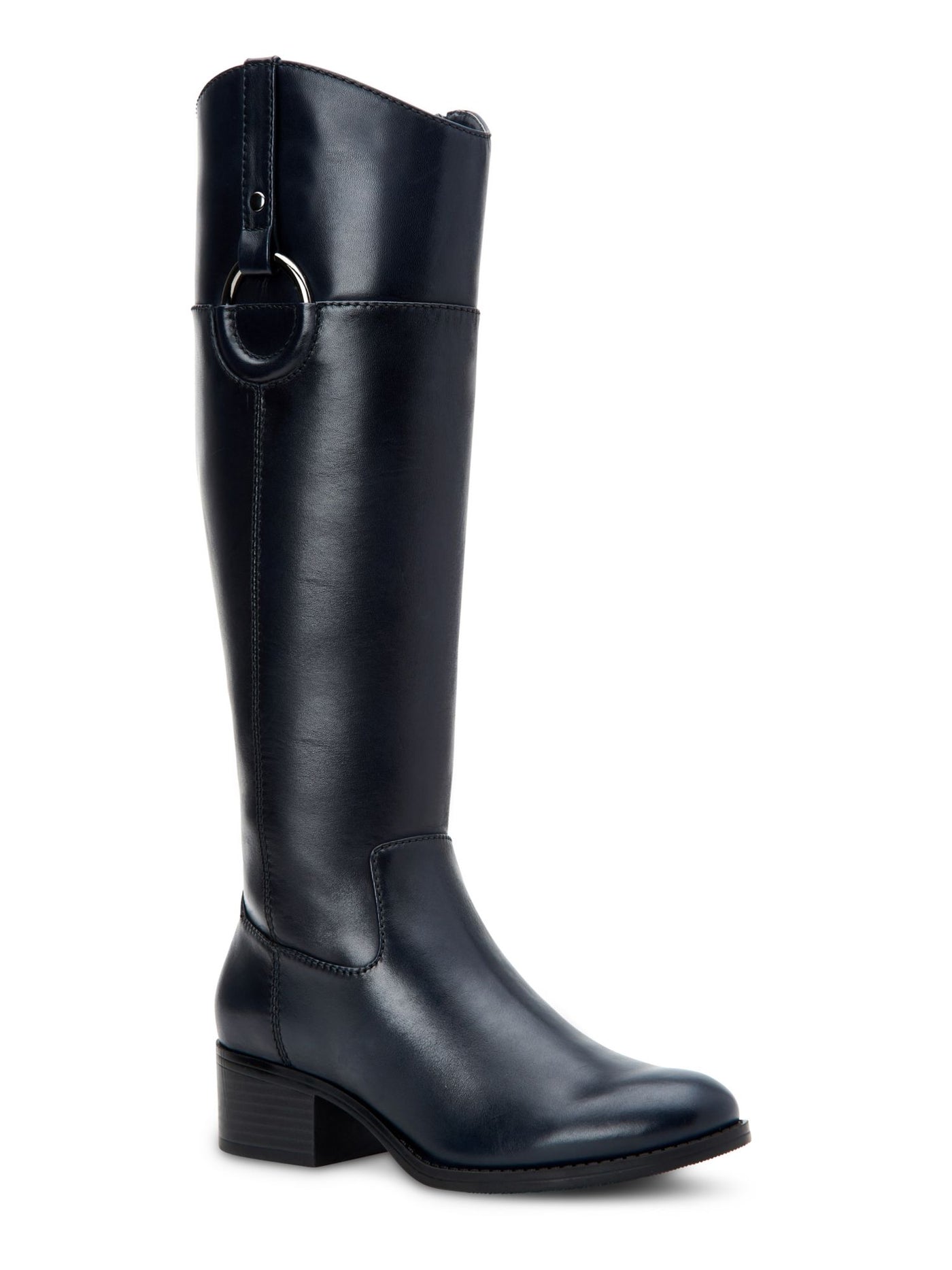 ALFANI Womens Black Round Toe Stacked Heel Zip-Up Leather Riding Boot 6.5 WC