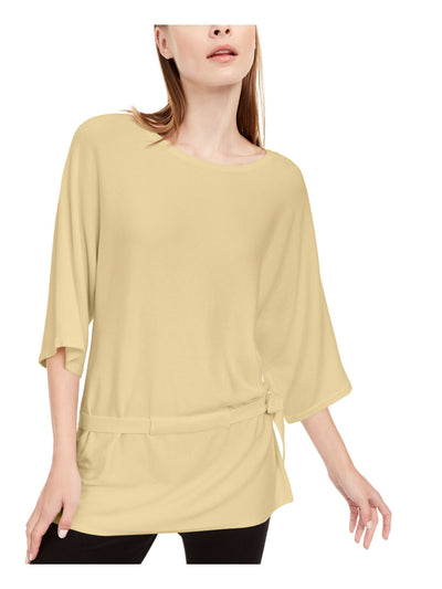 ALFANI Womens Yellow 3/4 Sleeve Crew Neck Party Peplum Top Petites PM