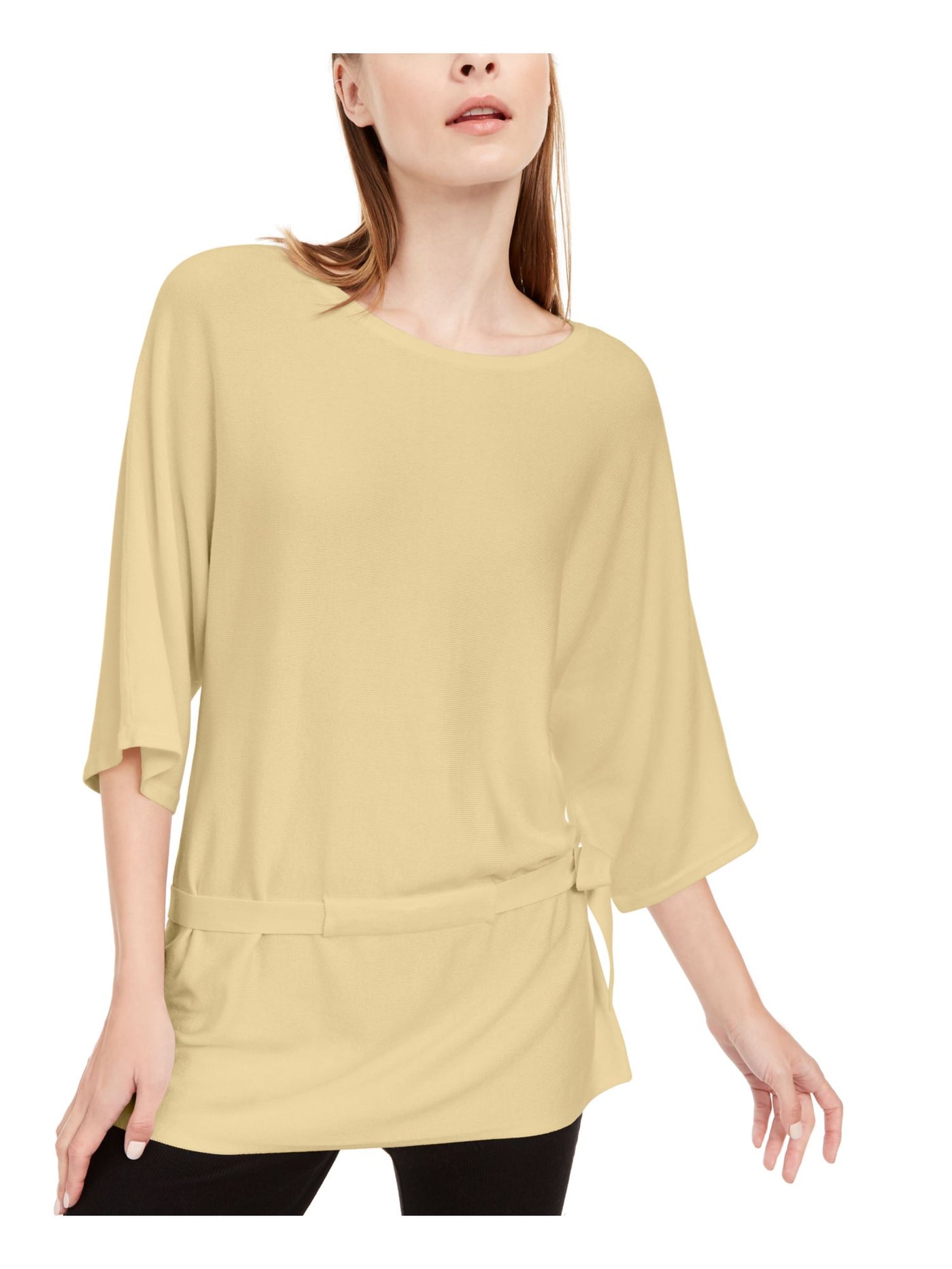 ALFANI Womens Yellow 3/4 Sleeve Crew Neck Party Peplum Top Petites PS