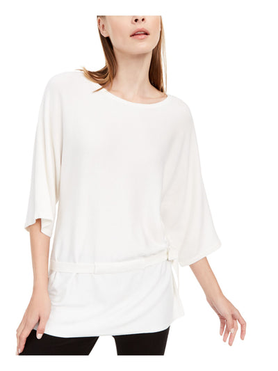 ALFANI Womens Ivory Tie Bell Sleeve Crew Neck Party Wrap Top M