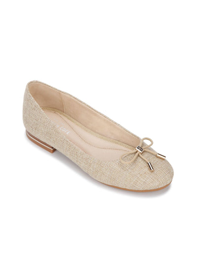 KENNETH COLE NEW YORK Womens Beige Bow Accent Comfort Balance Ballet Round Toe Block Heel Slip On Ballet Flats 9.5 M