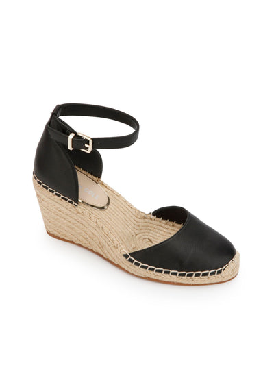 KENNETH COLE NEW YORK Womens Black Ankle Strap Padded Olivia Round Toe Wedge Buckle Leather Sandals 8 M