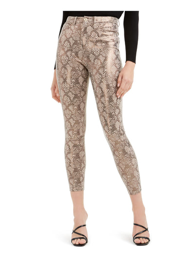 GUESS Womens Beige Zippered Snake Print Skinny Pants 4